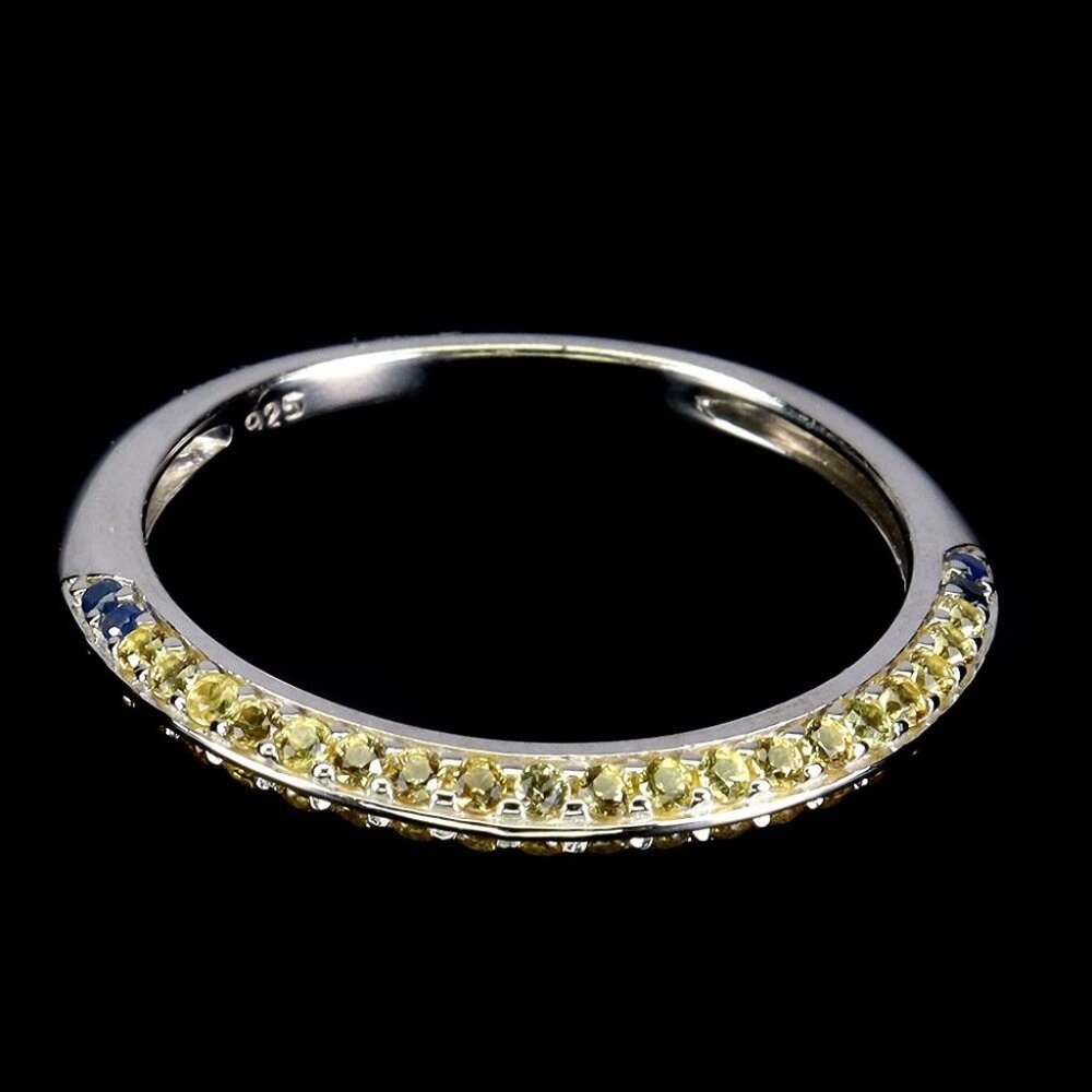 Yellow & Blue Sapphire Unisex Pinky ring in 925 Gold Plated Sterling Silver Sz 6 - Picture 4 of 11